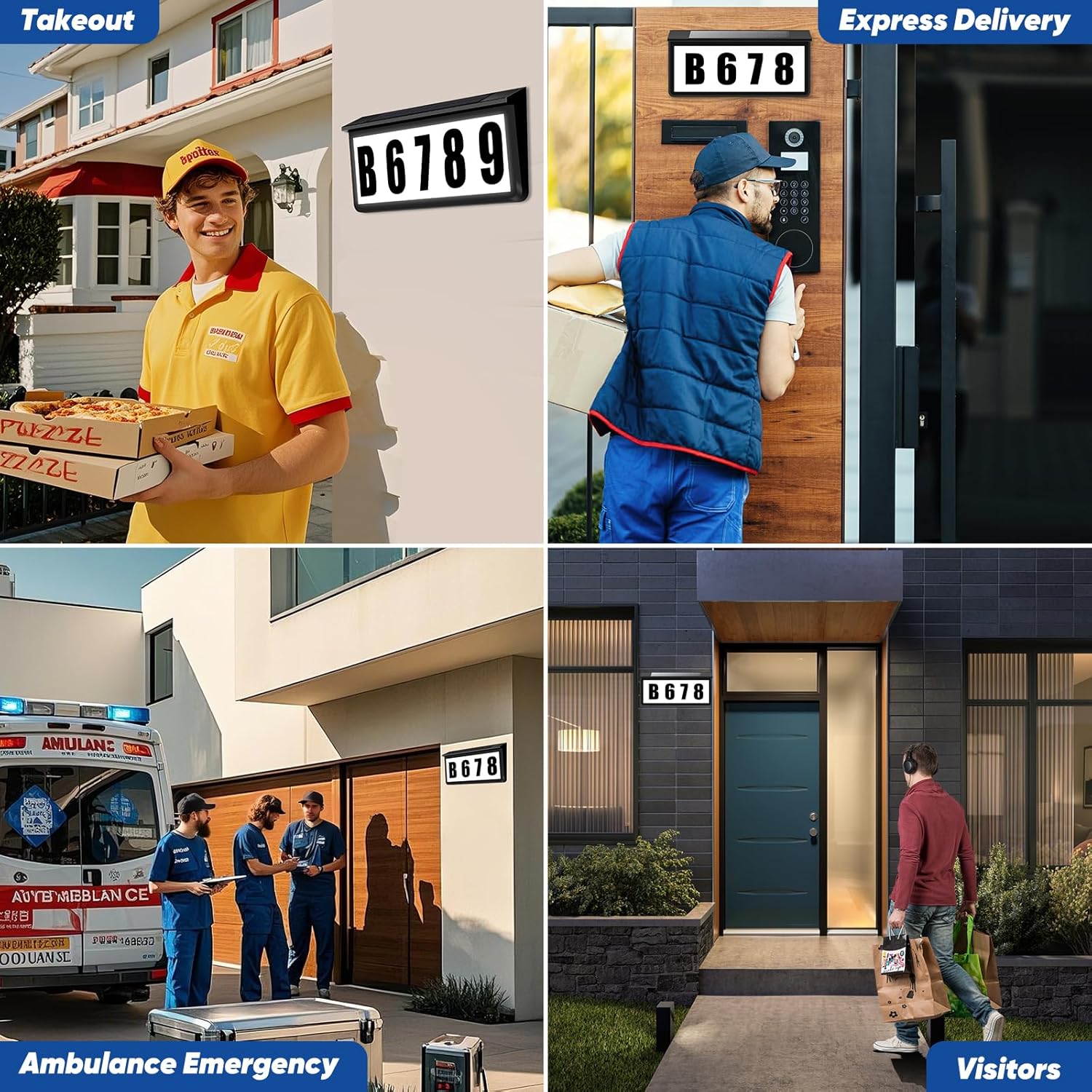 Solar-Powered LED Address Sign, IP65 Waterproof House Numbers with Dual Colors (3000K/6000K) for Door Mailbox Wall, Includes Mounting Kit