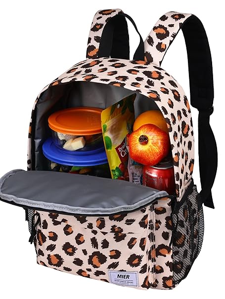 MIER Insulated Backpack Cooler Small Leakproof Lunch Back Pack with Coolers Lightweight Cute Lunch Bag for Women Girls Teens to Work, School, Picnics, Camping, Park Day Trips, 15L, Leopard