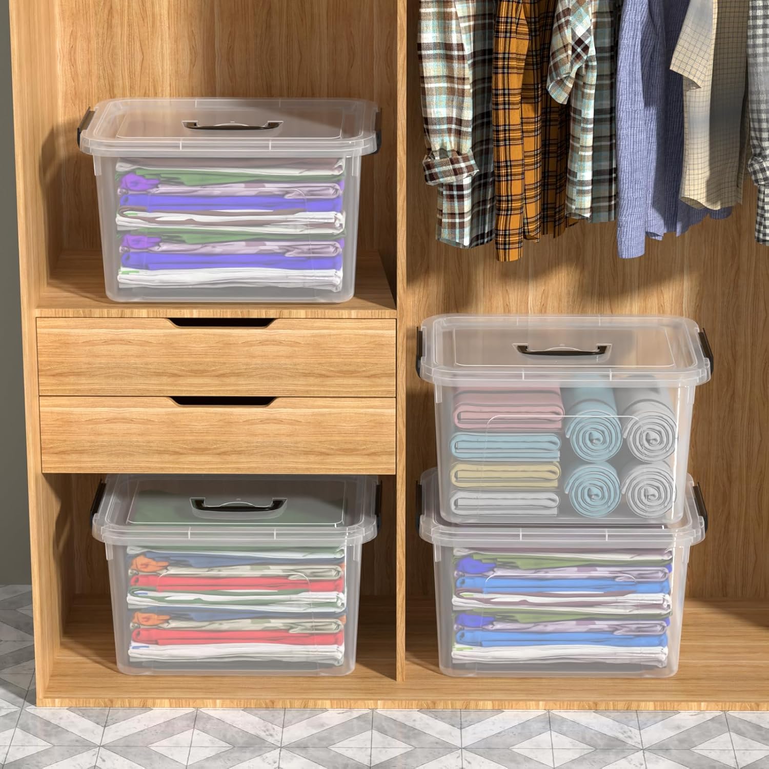 4-Pack Plastic Storage Bins Boxes Containers with Lids, 18 L Clear Latching Box with Handle