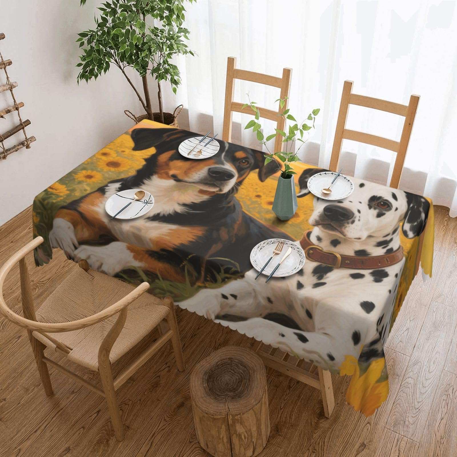 FekiLoot Rectangle Tablecloth 54 X 72 Inch, Classic Stain ‎Resistant Table Cloth Reusable Washable Table Cover Dog Paint and Sunset Tabletop Decor for Kitchen Dining Party Indoor Outdoor Use