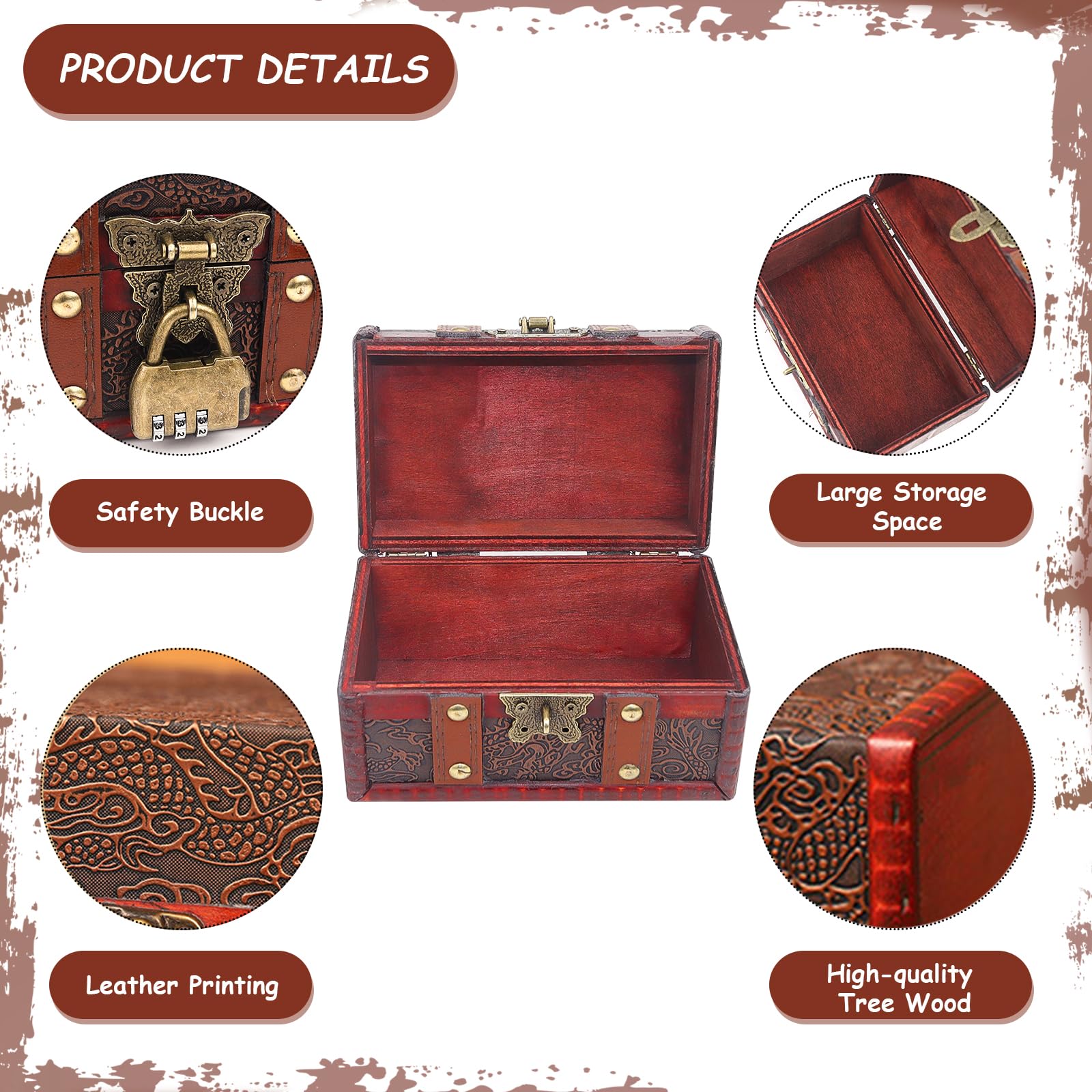 Erzekrim Vintage Wooden Treasure Chest with Combination Lock