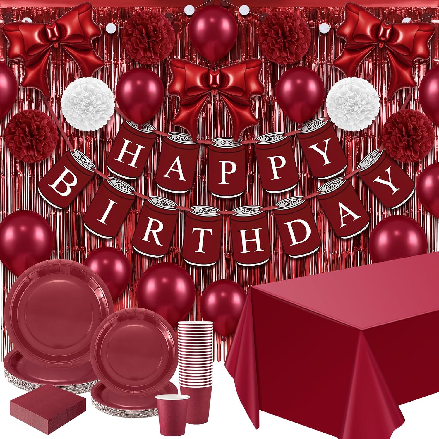 Hushee 135 Pcs Burgundy Maroon Birthday Party Decorations Set for Women