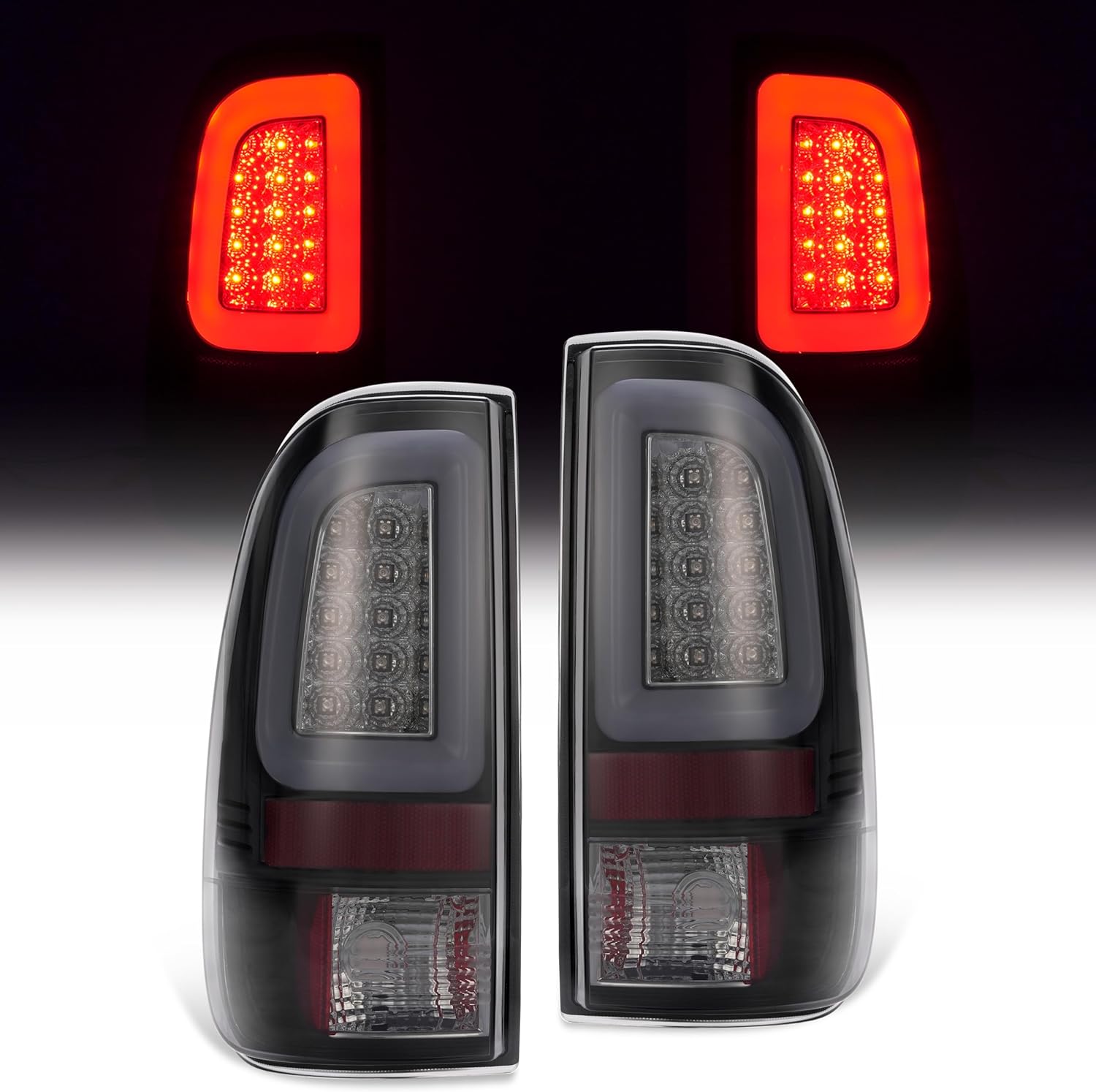 HECASA LED Pair Tail Lights Compatible with 2008-2016 Ford F250 F350 F450 F550 Super Duty Replacement for FO2800208 FO2801208 Tail Lamp w/LED Tube Bar LH & RH - Smoke Lens Chrome Housing