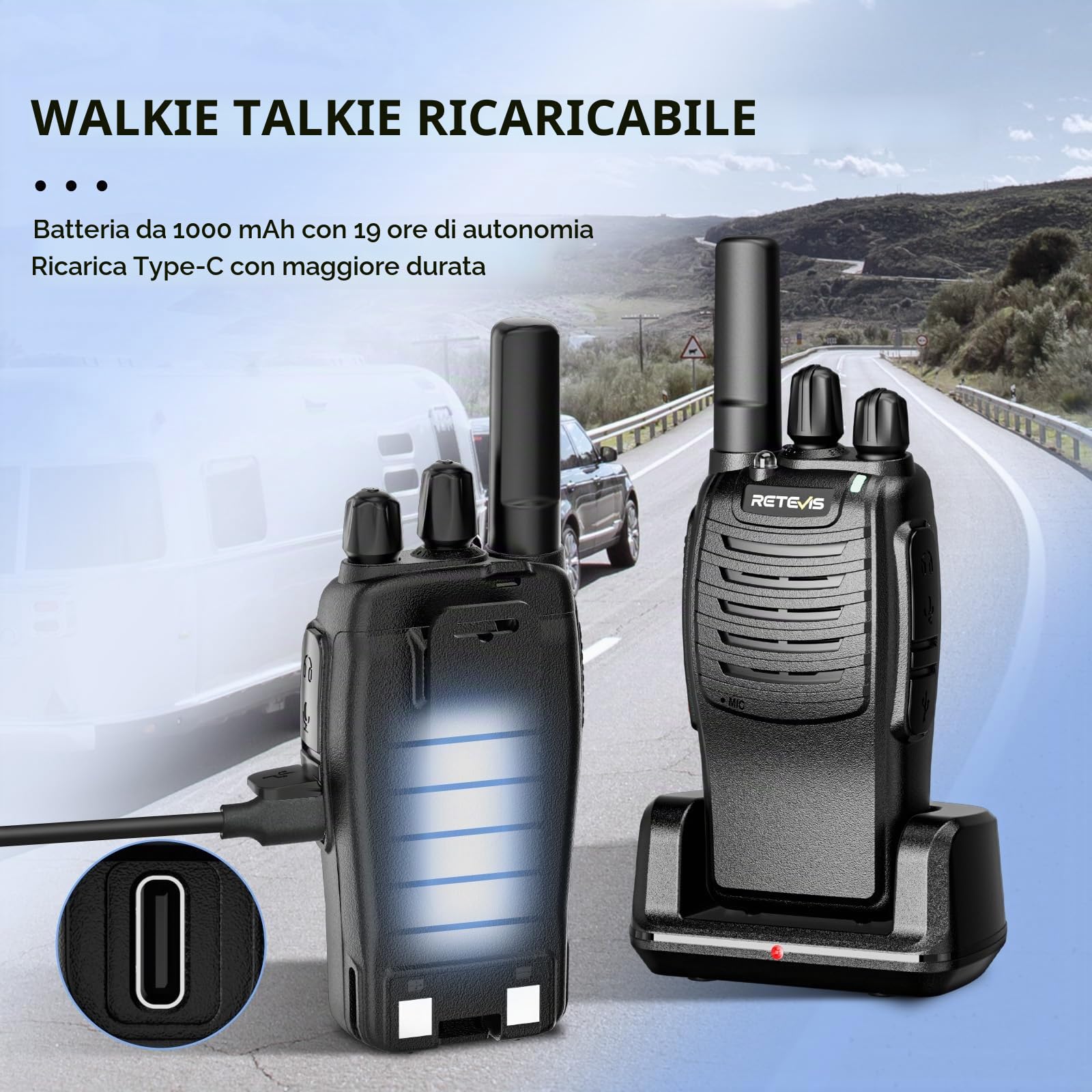 Retevis H777 Walkie Talkie Nero, PMR446 Ricetrasmittenti Professionali Associazione con un Tasto Radio Bidirezionale per Famiglia Ciclismo