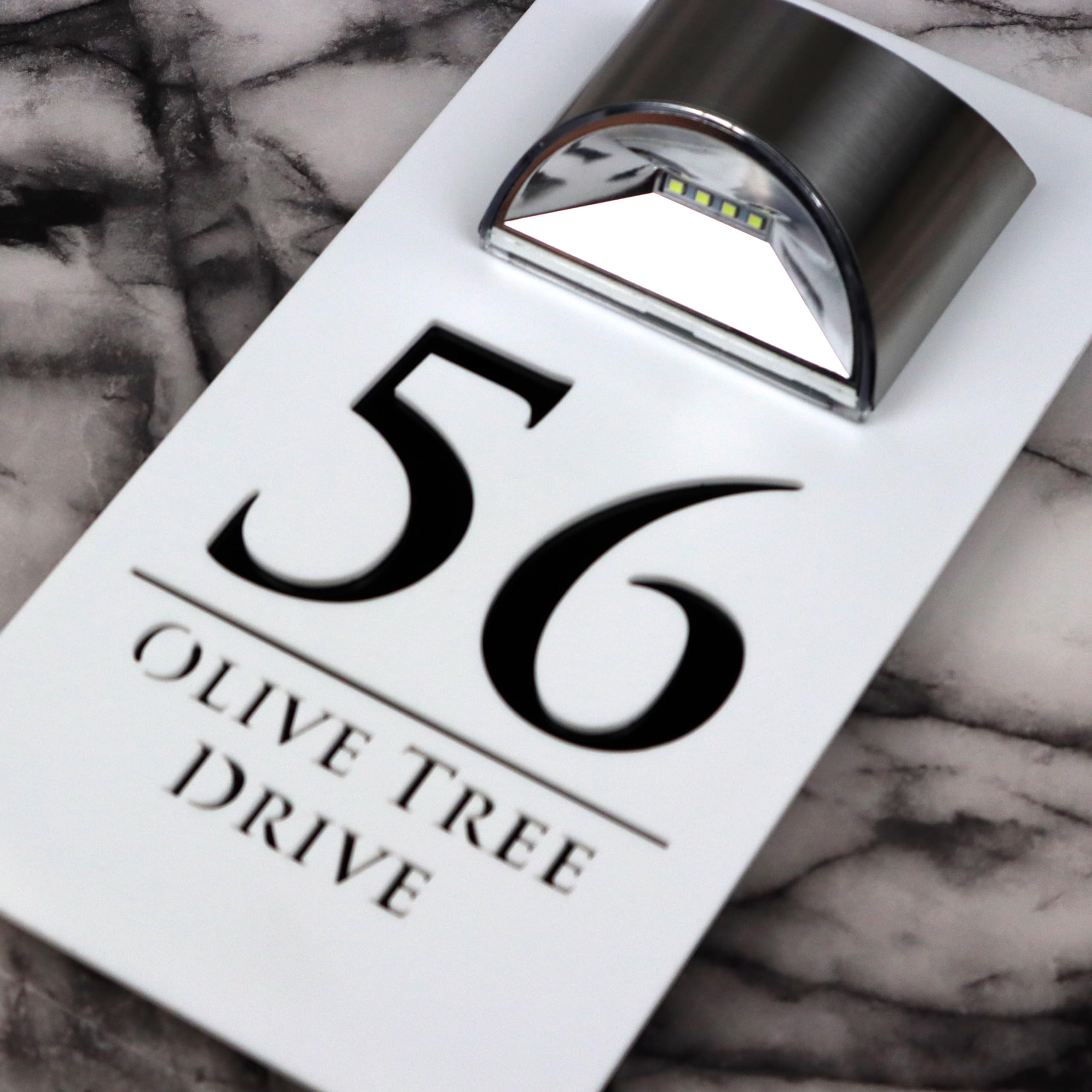 K Smart Sign | Bellissima LED F32 | Contemporary House Signs Plaques Door Numbers 1-9999 Street Name SOLAR LIGHT LED For Wall Personalised Laser Cut Mirror! (Matt White & Gloss Black) — image 1