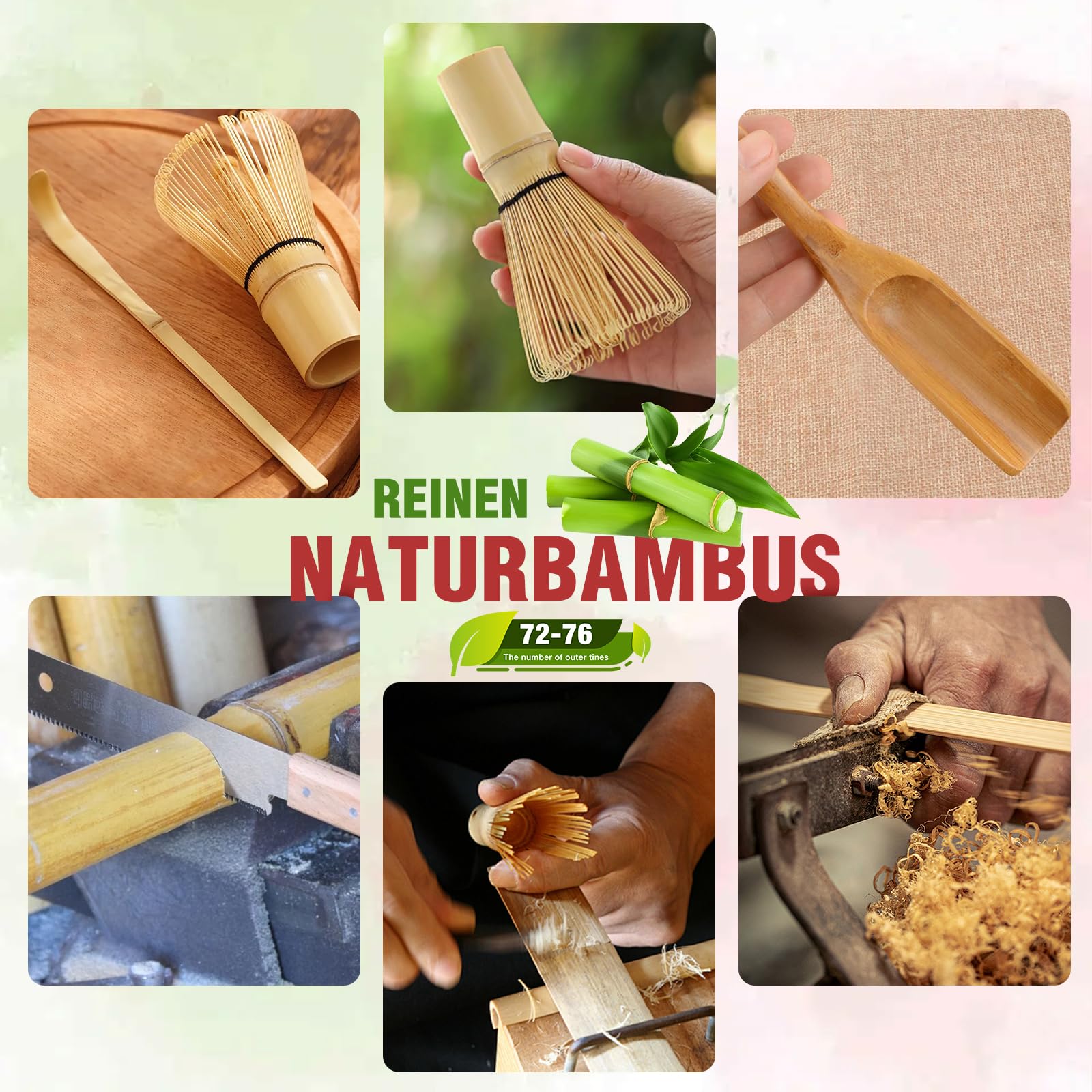 POFIBO Matcha Set - 7-teiliges Matcha Tee Set mit Matcha Besen, Matcha Schale, Sieb, Besenhalter & Zubehör - Matcha-Set für Einsteiger, Beste Geschenk für Matcha-Liebhaber