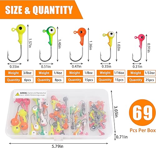 Miniatura 3 de Kit de ganchos para cabeza de plantilla de pesca, 6970 piezas de bolas redondas de crappie cabezas señuelos de pesca pintados surtidos señuelos de