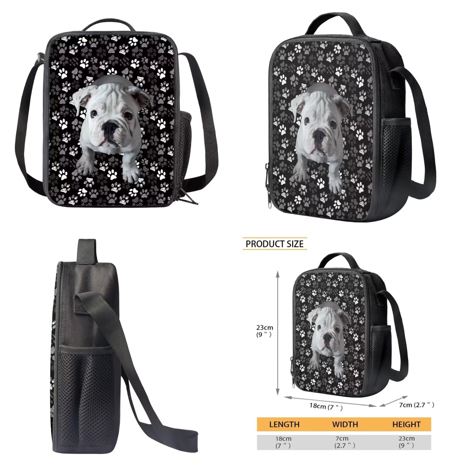 Poceacles Zaino scolastico con borsa per il pranzo e astuccio per ragazze e bambini, set da 3 pezzi, borsa per la scuola Mochila Escolar para NiñAs, Zampa Bulldog Francese