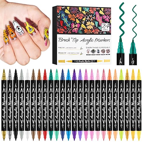 24 Colors Double-Ended Nail Art Marker Pens Set, EBANKU Nail