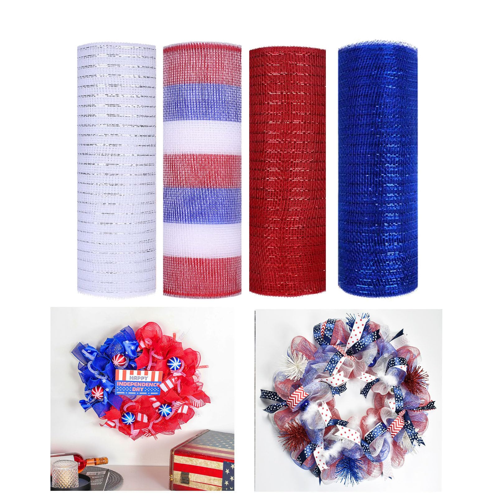 Amazon.com: JStnana 4 Rolls Deco Mesh Ribbon for 4th of July Wreath ...