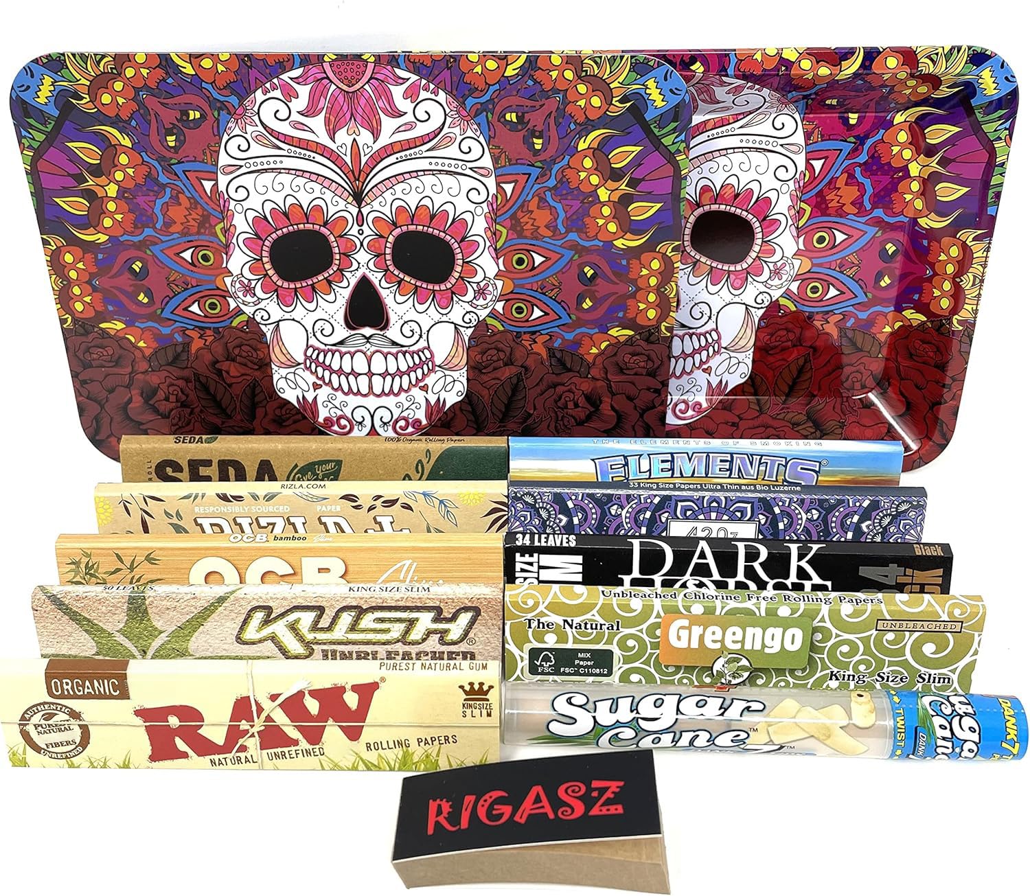 Reds Global Rigasz Roach 9 packs King Size Rolling Papers and DOD Mini Rolling Tray with Cover