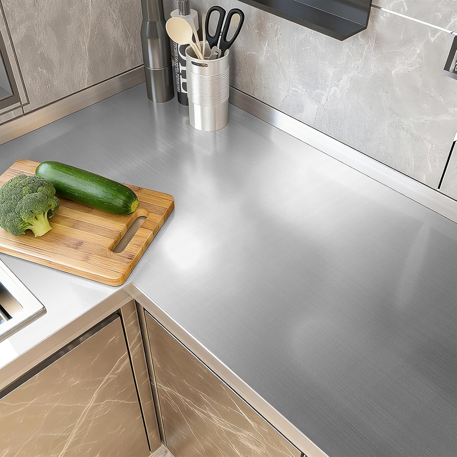 Silver Metallic Peel and Stick Wallpaper Stainless Steel Contact Paper for Kitchen Countertop Backsplash 23.6"x394" Modern Waterproof Self Adhesive Wall Paper for Appliances Dishwasher Fridge