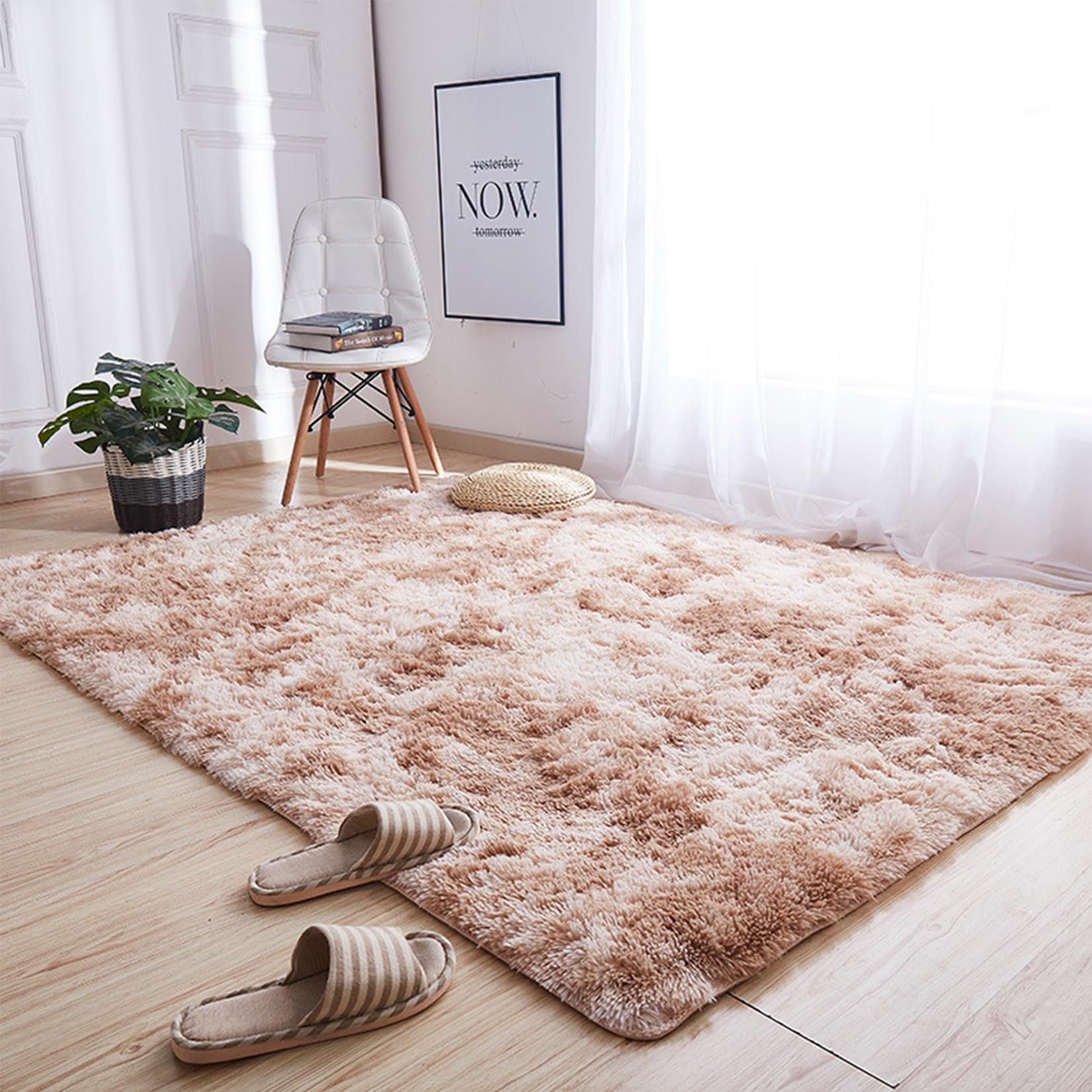 Alfombra Salon Pelo Largo 180 x 230 cm Modernas y Mullidas y Suaves Pelo Largo Alfombras Peludas Antideslizantes Diferentes Tamaños para Sala de Estar, Comedor, Caqui