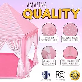ORIAN Princess Castle Playhouse Tent for Girls with LED Star Lights - Indoor & Outdoor Large Kids Play Tent for Imaginative Games - ASTM Certified, 230 Polyester Taffeta. Pink 55x53.