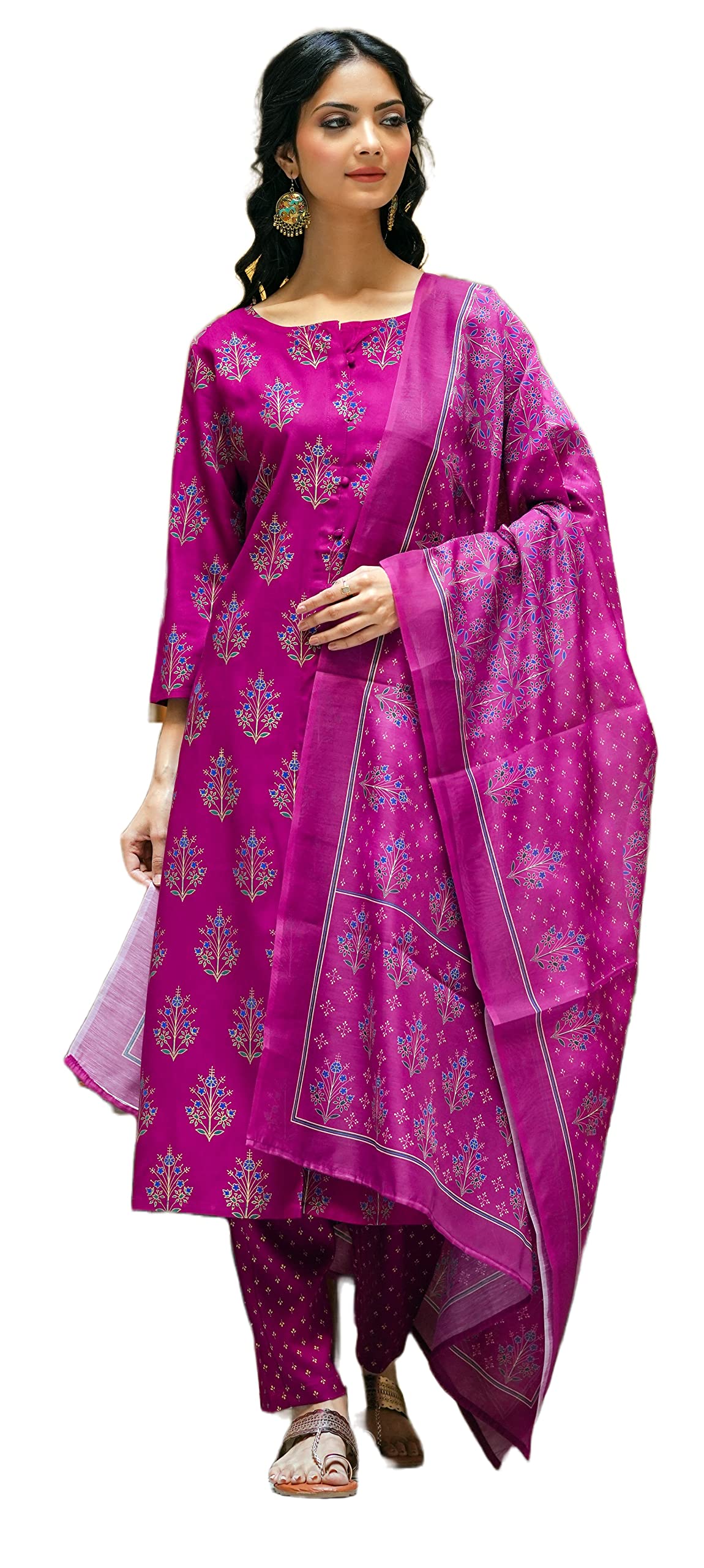 AraynaWomen's Rayon Printed Kurti Palazzo Set with Dupatta