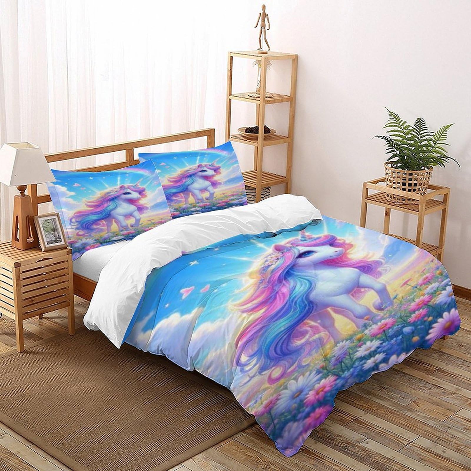 Housse de couette licorne 260x220 cm pour habiller facilement les grands lits
