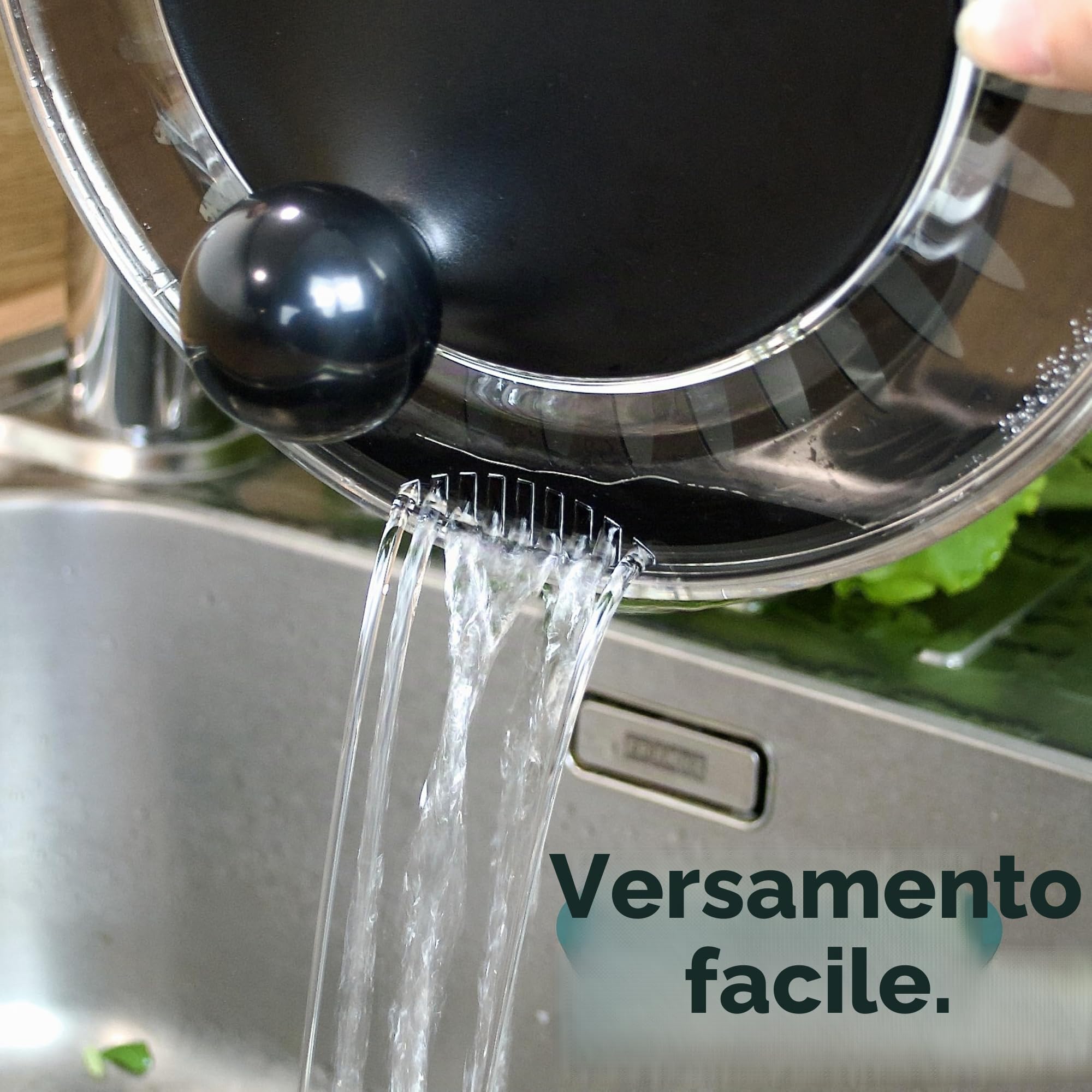 Cookery Centrifuga per insalata in acciaio INOX (4,5 l) + affettaverdure con 5 lame | semplice centrifuga per insalata grazie al fondo antiscivolo e al manovellino