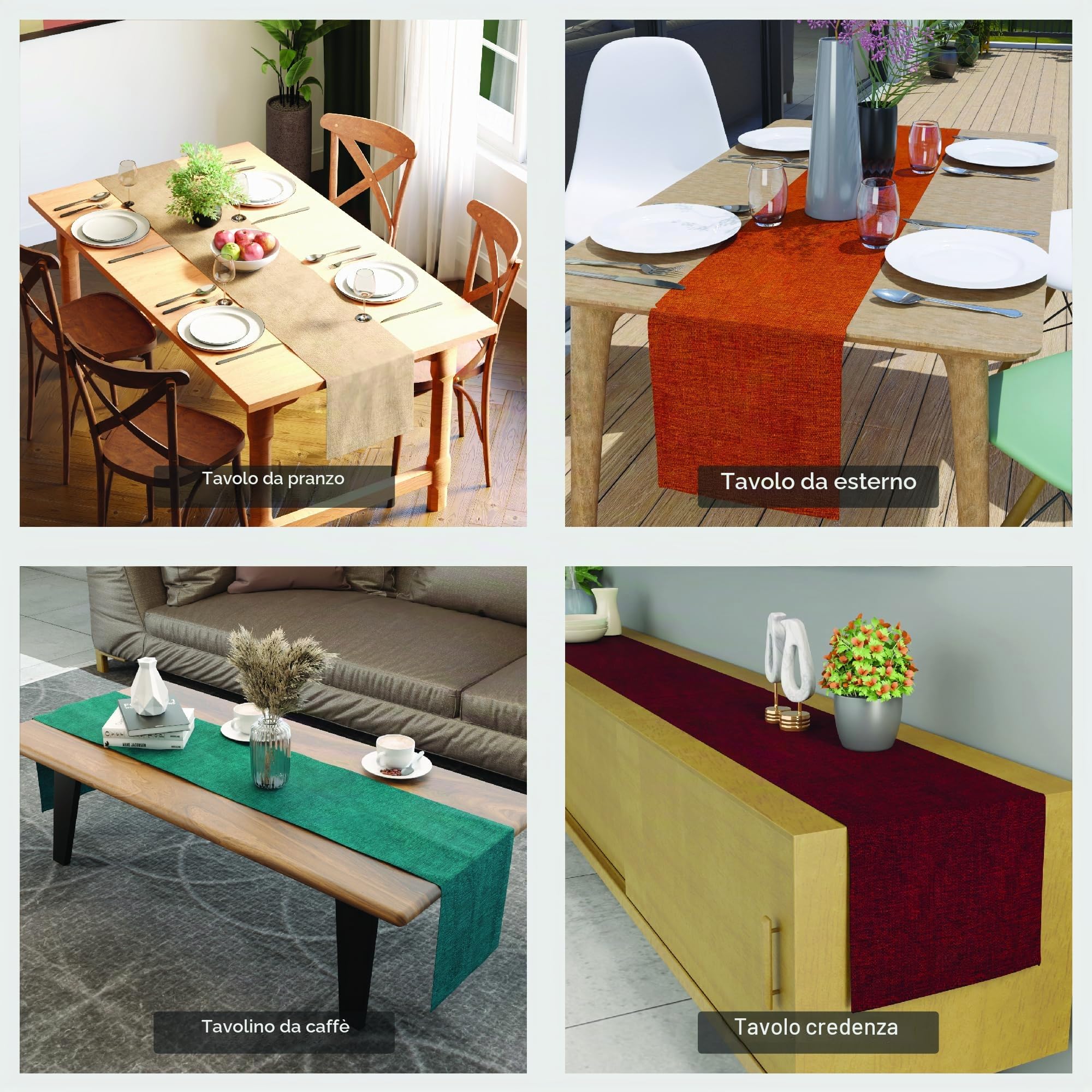 Encasa XO Runner da Tavola Moderno in Chenille 13"x72" Sabbia | Tessuto in Chenille Fine | Lavabile in Lavatrice | Morbido & Durevole | Decorazione Tavolo