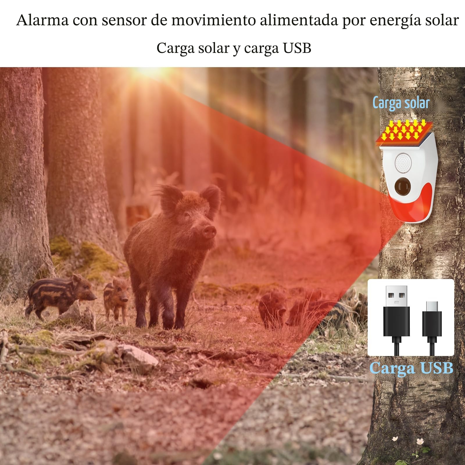 Sistemas de Seguridad para el hogar, Alarma Solar con Sensor de Movimiento con monitoreo Remoto, Alarma de casa Exterior Resistente a la Intemperie, 120 dB, 24 Horas, 3 Modos, 2 Piezas