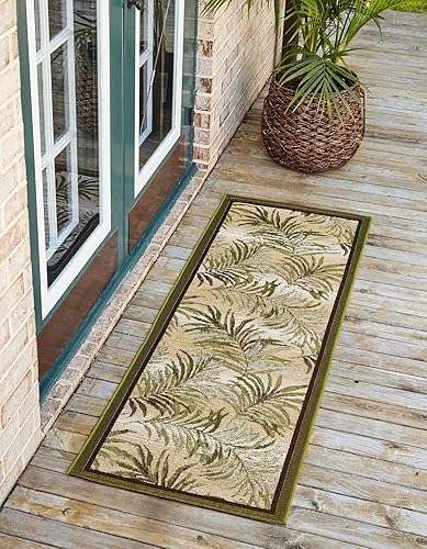Unique Loom Outdoor Botanical Collection - Alfombra de área Keukenhof (2 pies x 6 pies 1 pulgada, verdebeige)