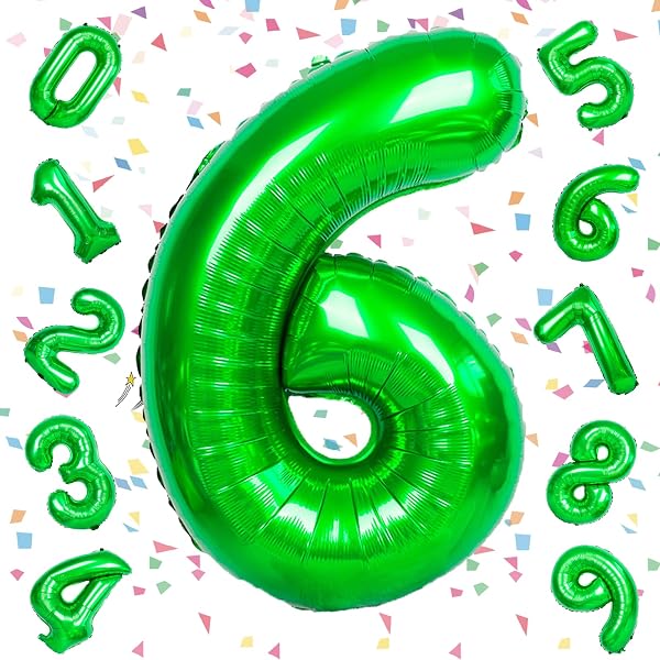 EXGOX 数字 バルーン 大きい グリーン 誕生日 ナンバー 6 アルミ風船 32インチ ハッピーバースデー パーティー 成人式 入学 卒業式 記念日 お祝い 飾り付け - 1