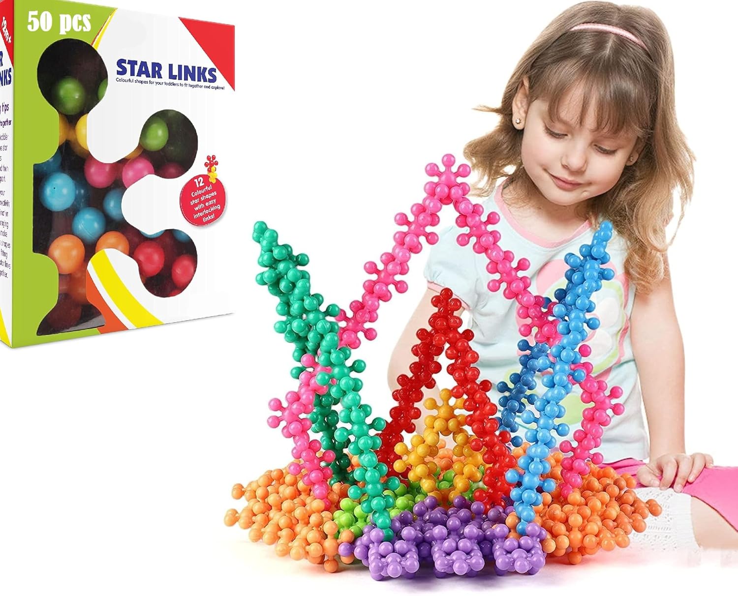 UCRAVO 50PCS STEM Building Blocks, Educational Toddlers Blocks Building Toys, Stacking Blocks Toys Discs Construction Set Interlocking Solid Plastic Creative Toys for Preschool Kids Boys and Girls
