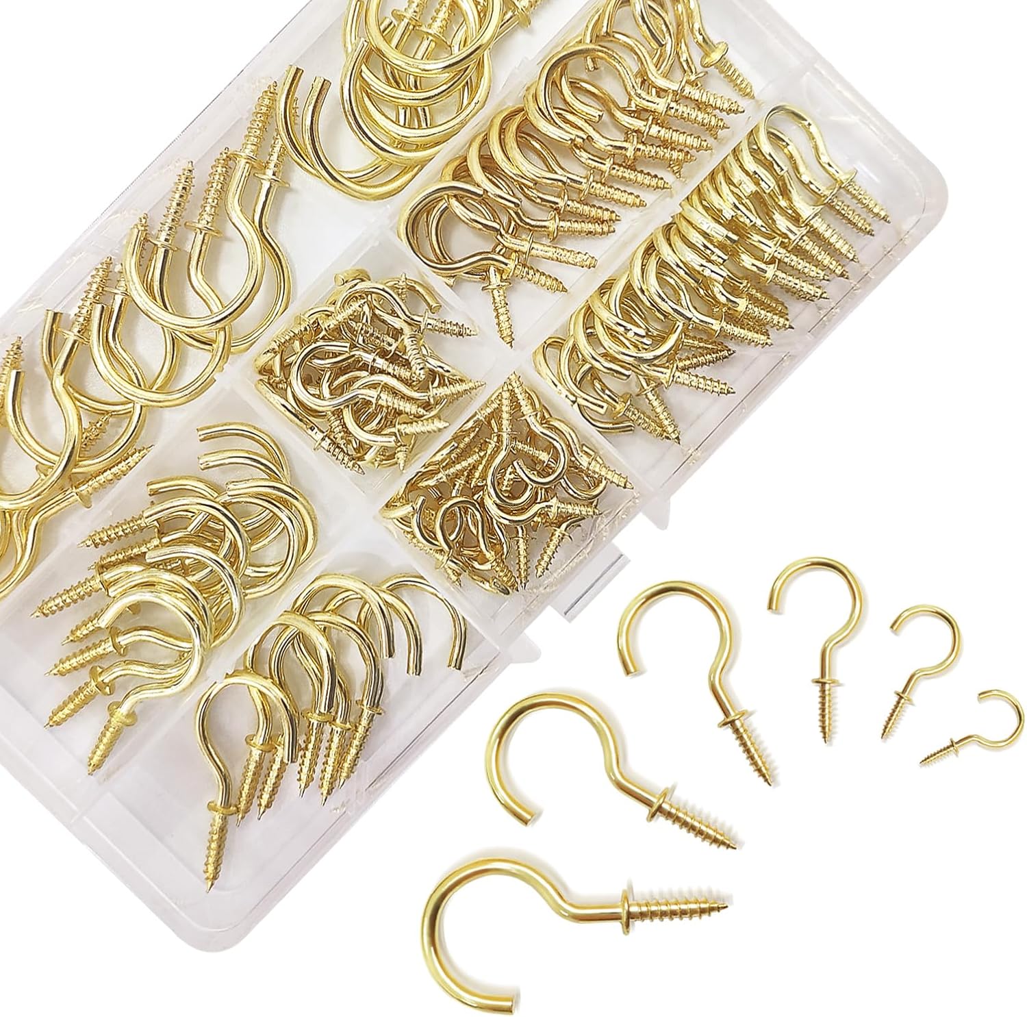 BDS-HOME 105pcs Ceiling Hooks, 6 Size Screw-in Cup Hooks Heavy Duty Hanging Hook for Plants Cups String Light Kitchenware Tools Clothes Room Wall and Outdoor Decors (White)