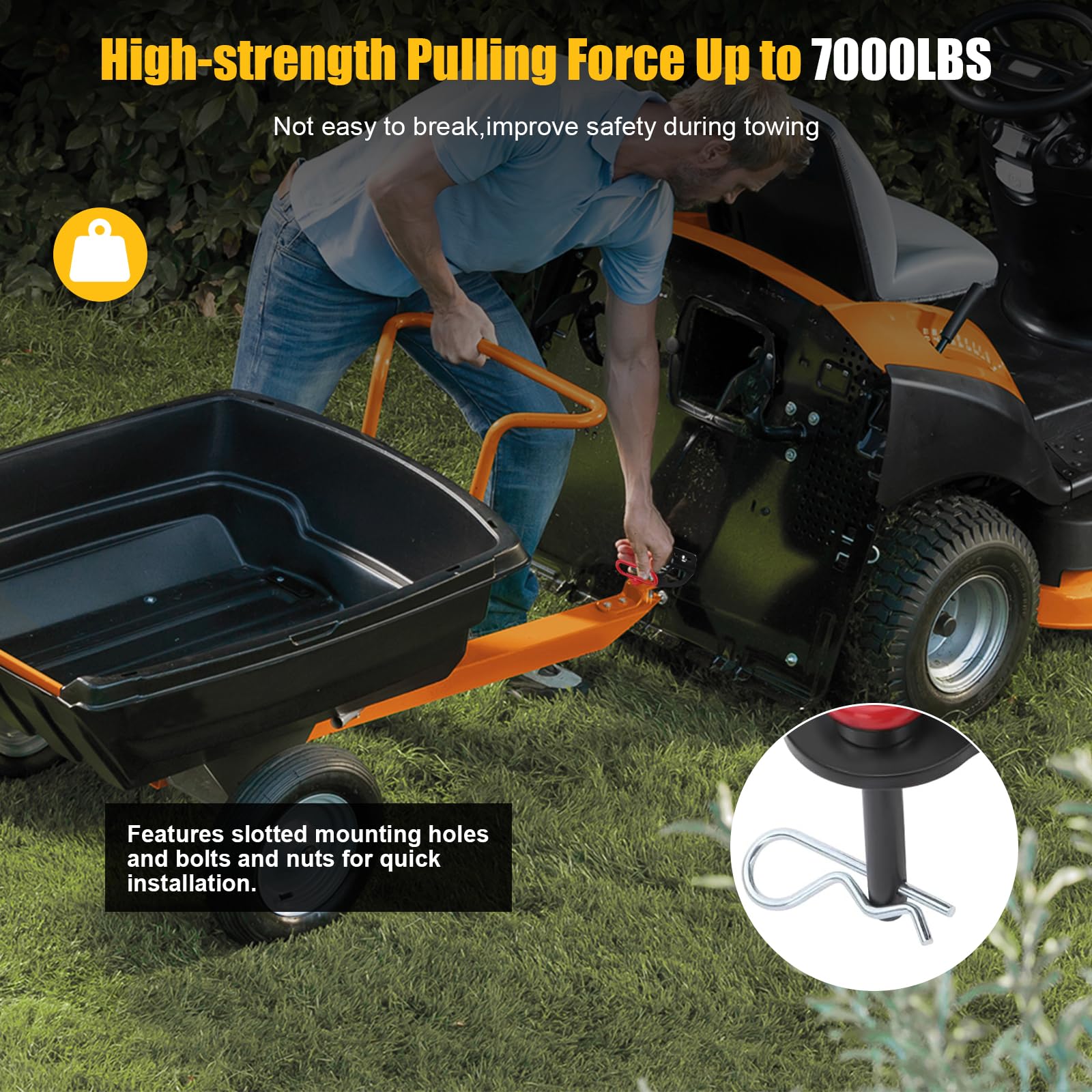 Enganche de remolque para cortacésped de alto rendimiento con 2 pulgadas, 1/4 pulgadas (6 mm) más grueso de acero de alto rendimiento, compatible con cortacéspedes, tractores, anhä