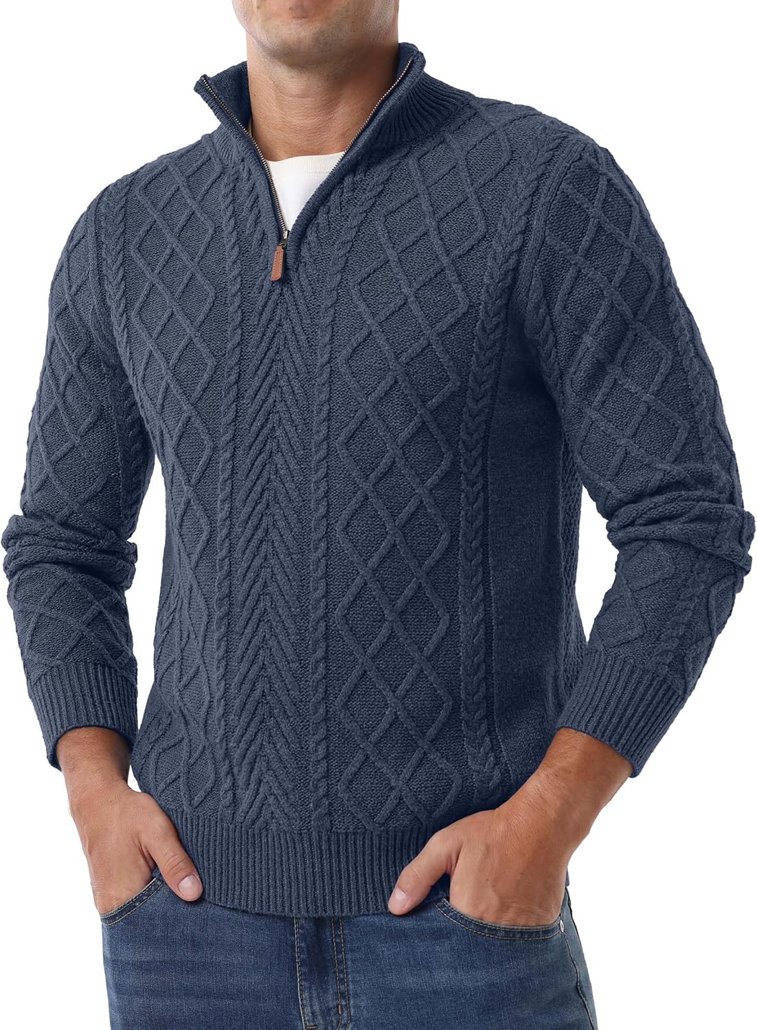 Askdeer Men's Quarter Zip Sweater Mock Neck Pullover Sweater Classic Casual Fisherman Sweaters - Image 4