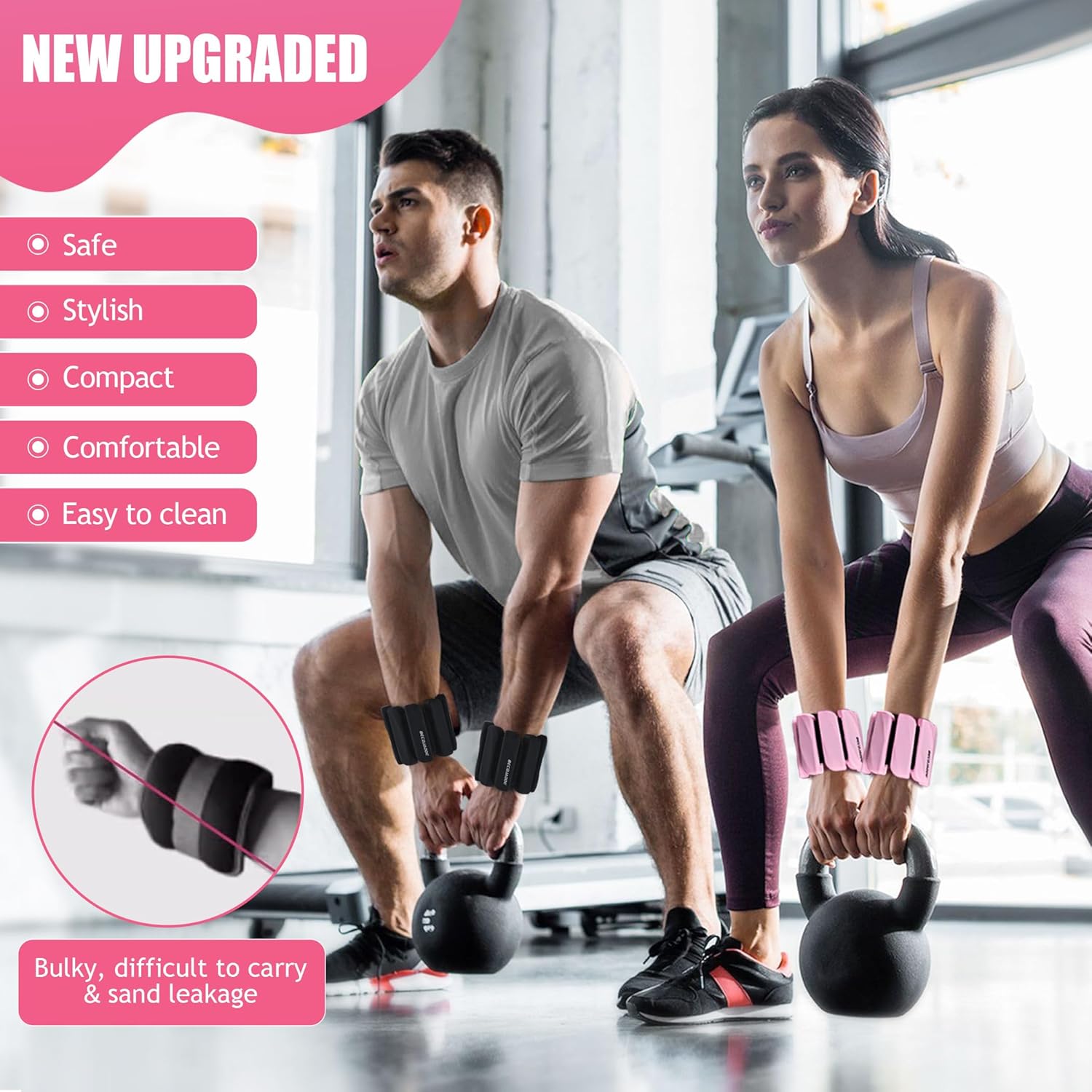 Ankle Weights Set of 2 (1 lb/2 lb Each) for Women Men Adjustable Wrist Bracelet for Home Gym Weighted Bangles Wristbands Leg Arm Weights for Walking Swimming Running Pilates Yoga Gym - Image 3