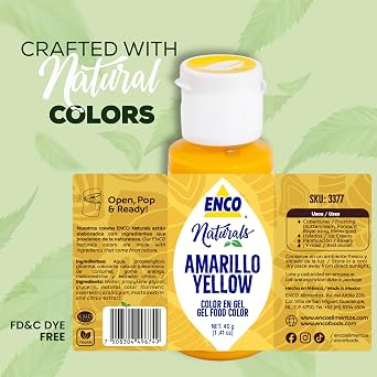 ENCO Natural Food Coloring Gel Yellow (1.41 oz) No Artificial Dyes, Vibrant Colors for Icing, Buttercream & Fondant