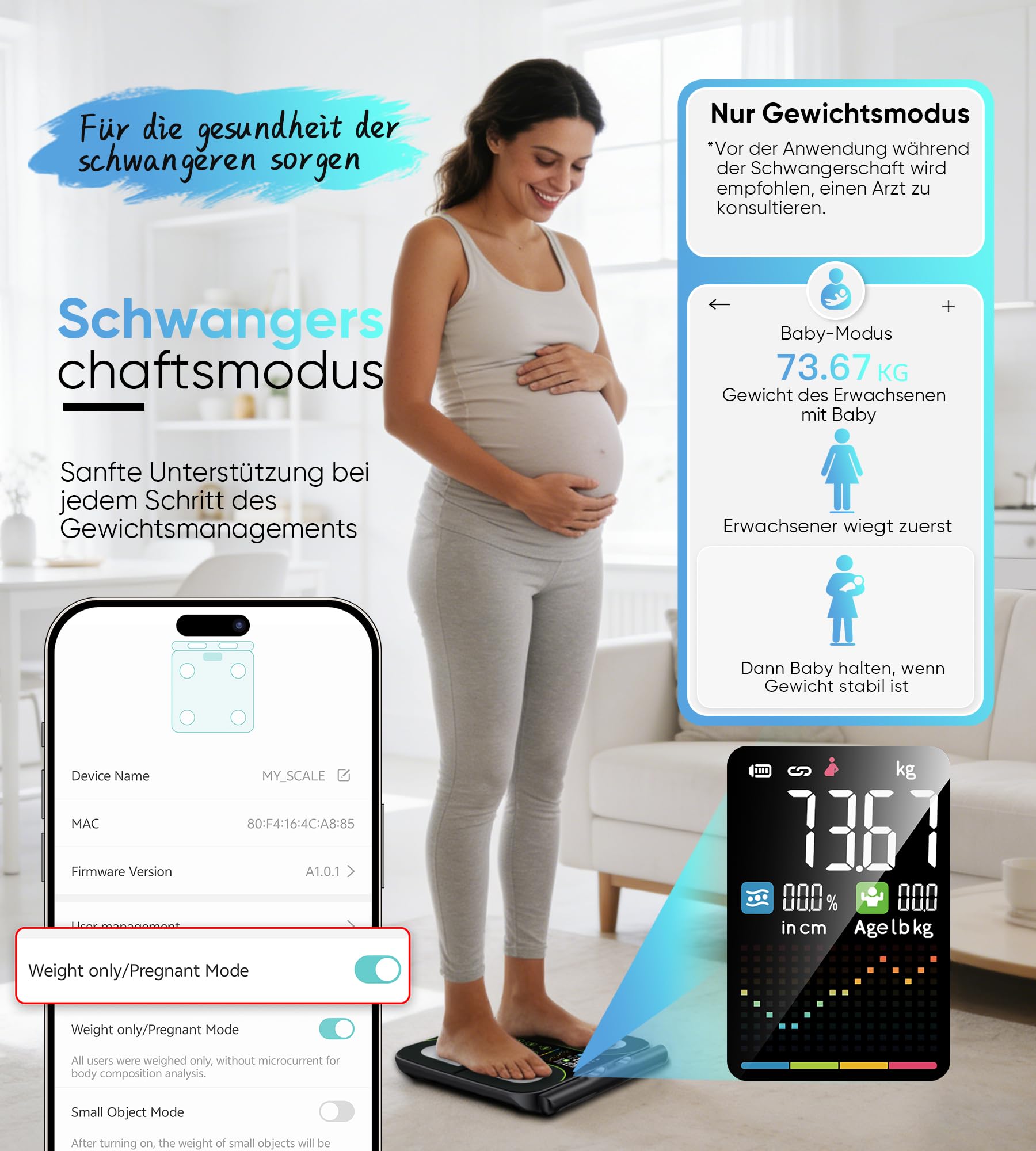 Körperfettwaage mit 8 Elektroden, Personenwaage mit 58 Körperanalyse Bluetooth App mit Handsensoren Waage mit Körperfett und Muskelmasse für Protein, BMI, BMR, Großem Display,180 kg/400 lbs