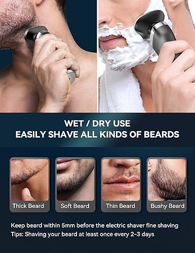 Miniatura 4 de KENSEN - Afeitadoras eléctricas para hombres, afeitadora eléctrica para rasurar la cara, afeitadora giratoria recargable para hombres, impermeable,