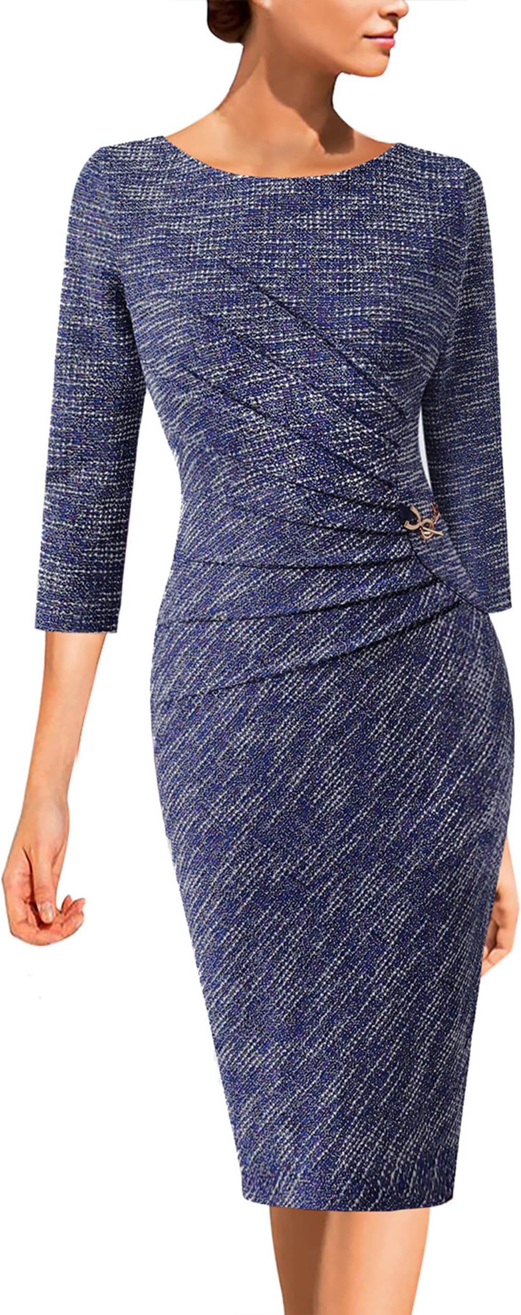 Womens Elegant Ruched Pleated Work Business Office Cocktail Party Bodycon Pencil Sheath Dress