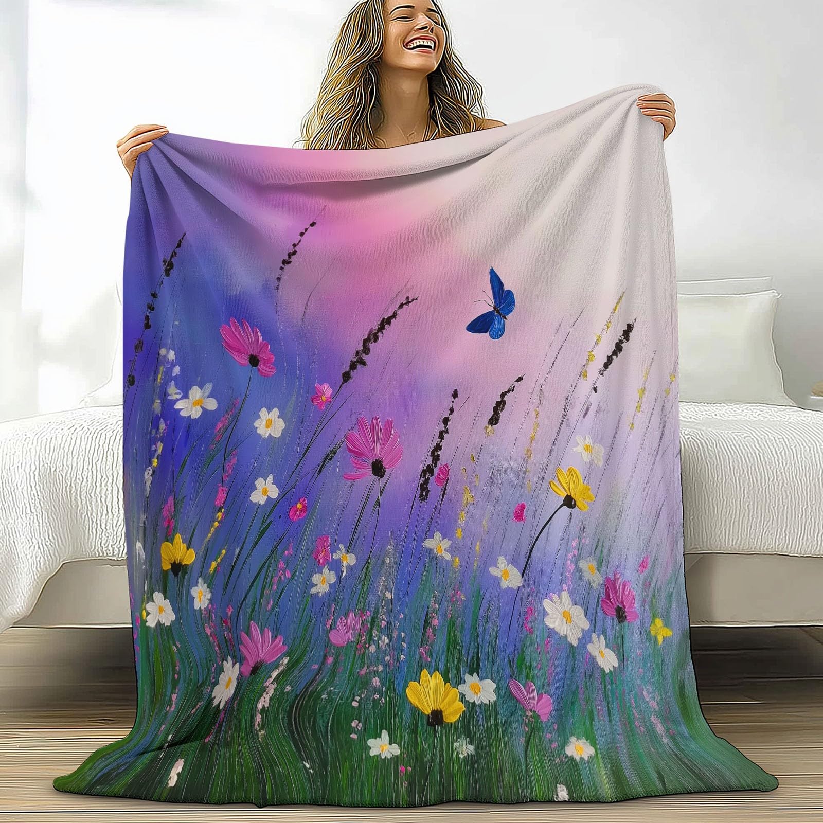 Couverture lit 2 personnes en flanelle violette plaid 180x220 cm