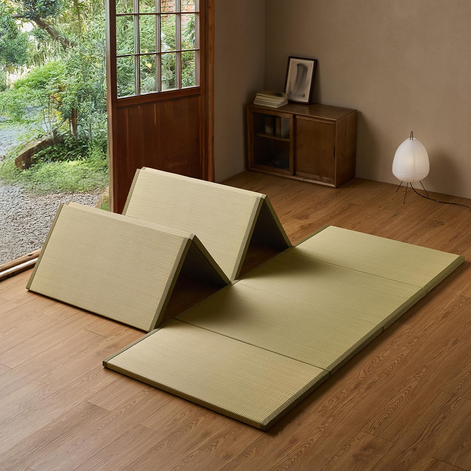 Tatami Tapis de sol en herbe traditionnelle japonaise pliable avec dos antidérapant, respirant, facile à nettoyer pour salon, chambre à coucher, méditation, salon de thé