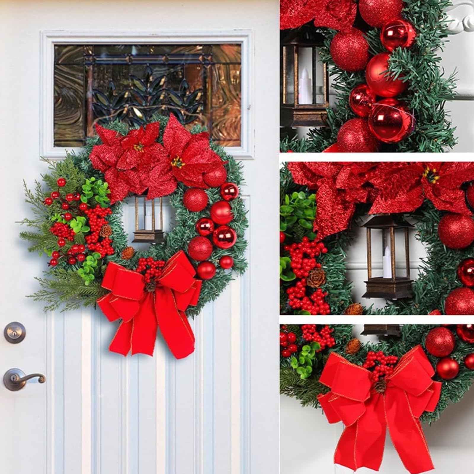 40CM Ghirlanda di Natale per Porta, Ghirlanda per Porta con Luce a Led, Artificiale Riutilizzabile per Decorazioni Natalizie, Parete,Finestra