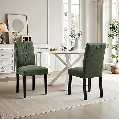 Miniatura 6 de VECELO Juego de 6 sillas de comedor tapizadas, modernas patas de cuero sintético y madera maciza y respaldo alto para cocinasala de estar, color