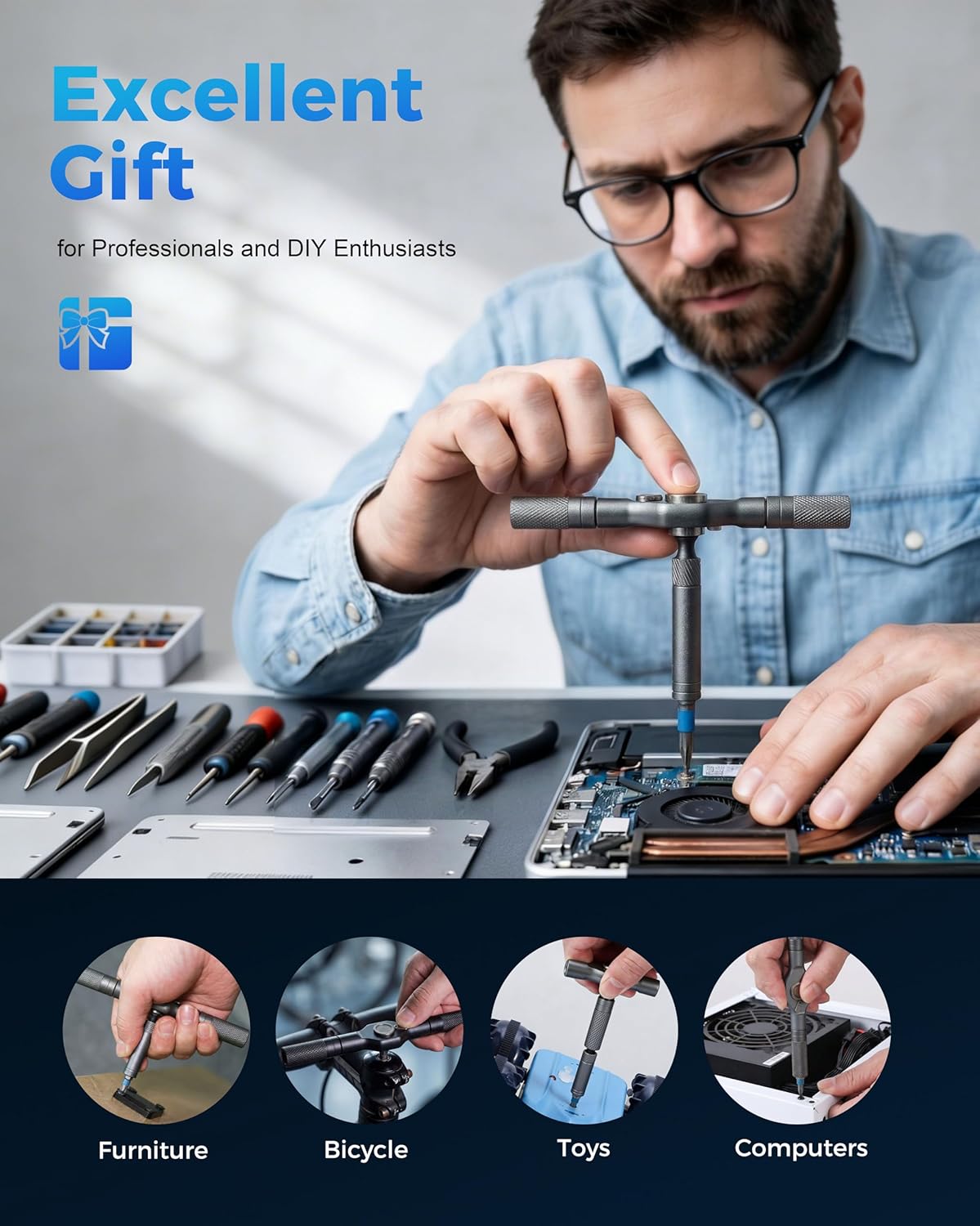 24-in-1 Magnetic Ratchet Screwdriver Set, 2026 Upgraded Multifunction Ratchet Screwdriver Tool with Removable T Handle, 24 in 1 Ratchet Allen Wrench Set for DIY Home Computer Bicycle Repair (32)
