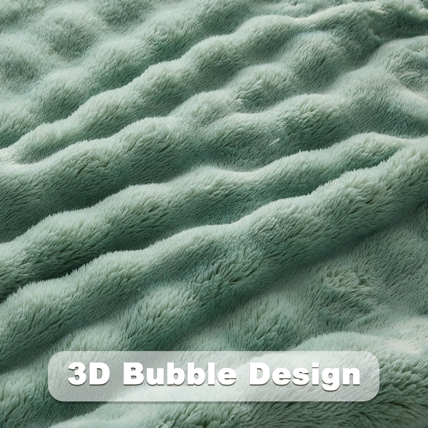 NEWCOSPLAY Throw Blanket for Couch Green Super Soft Flannel Fleece 3D Bubble Lightweight Bed Blanket All Season Use (New Sage Green, Throw(50"x60")) - Image 5