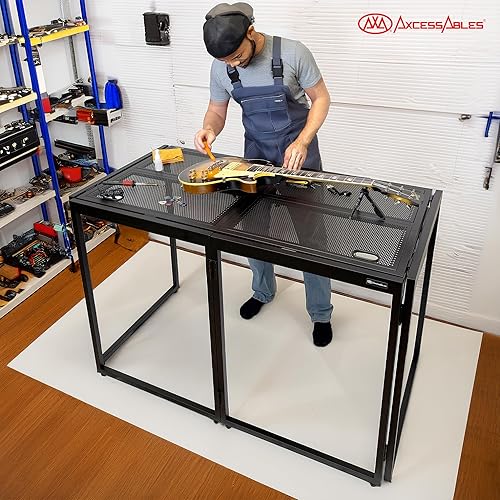 Miniatura 29 de AxcessAbles - Cabina de fachada portátil para DJ con bandas de iluminación en blanco y negro, fundas de transporte, mesa de DJ de pie - 40 x 20