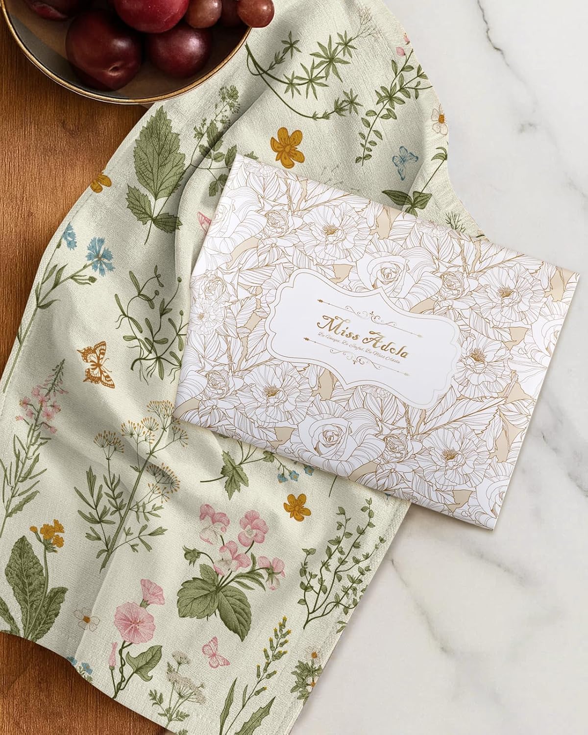 Cotton Kitchen Towels Set of 2 - Cute Design 16×26 Inch Dish Towels for Kitchen with Hanging Loop Line Flower Quick Dry Hand Towels Soft & Absorbent, Decorative Terry Cloth Tea Towels - Image 6