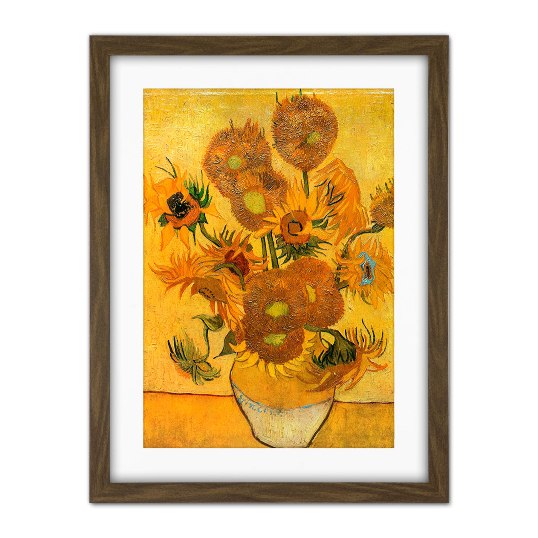 Wee Blue Coo Van Gogh Still Life Fifteen Sunflowers Vase Artwork Framed Wall Art Print 18X24 Inch