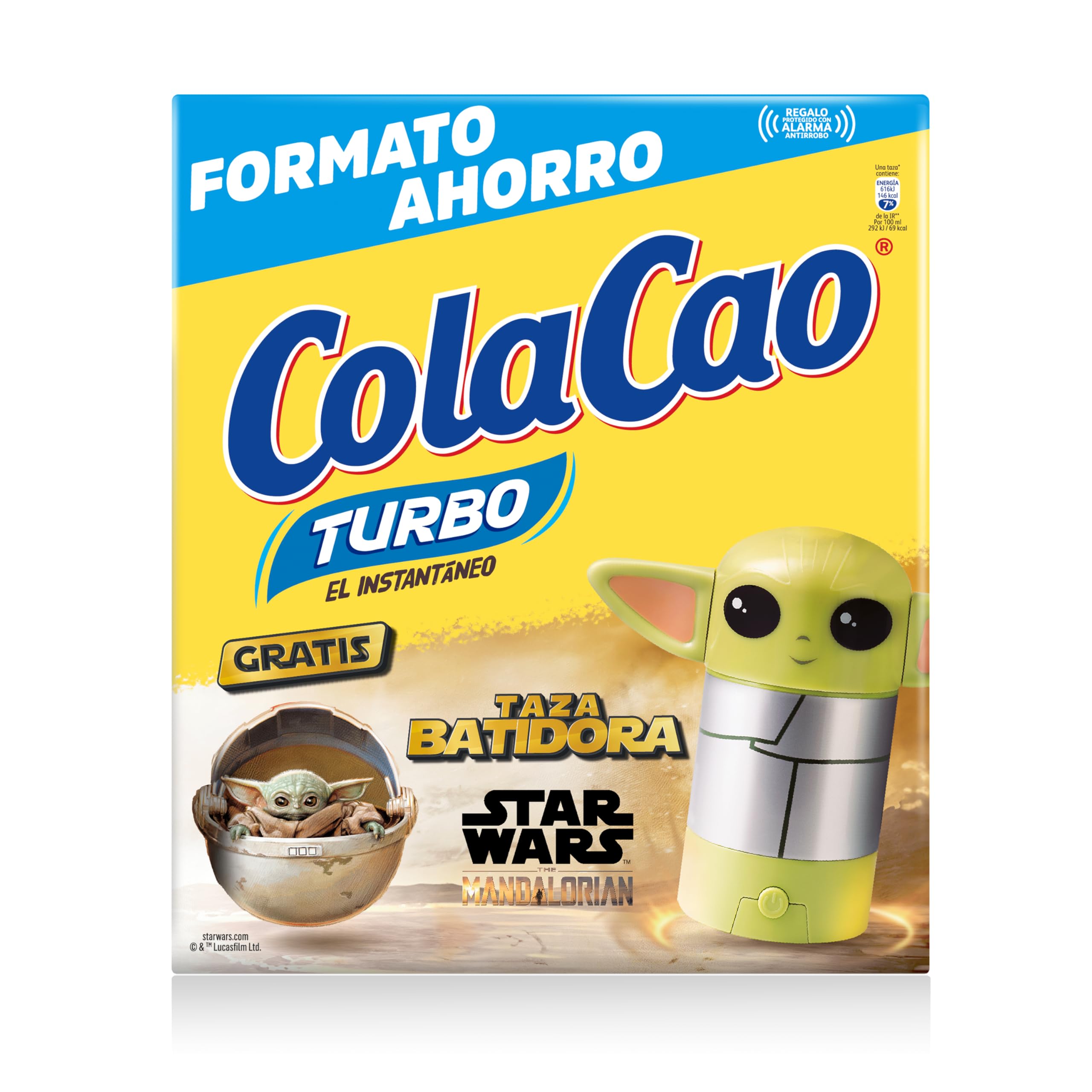 ColaCao, Turbo, Cacao Soluble Instantáneo Natural sin Aditivos - Formato Ahorro - 2,5kg (Taza Batidora Star Wars)