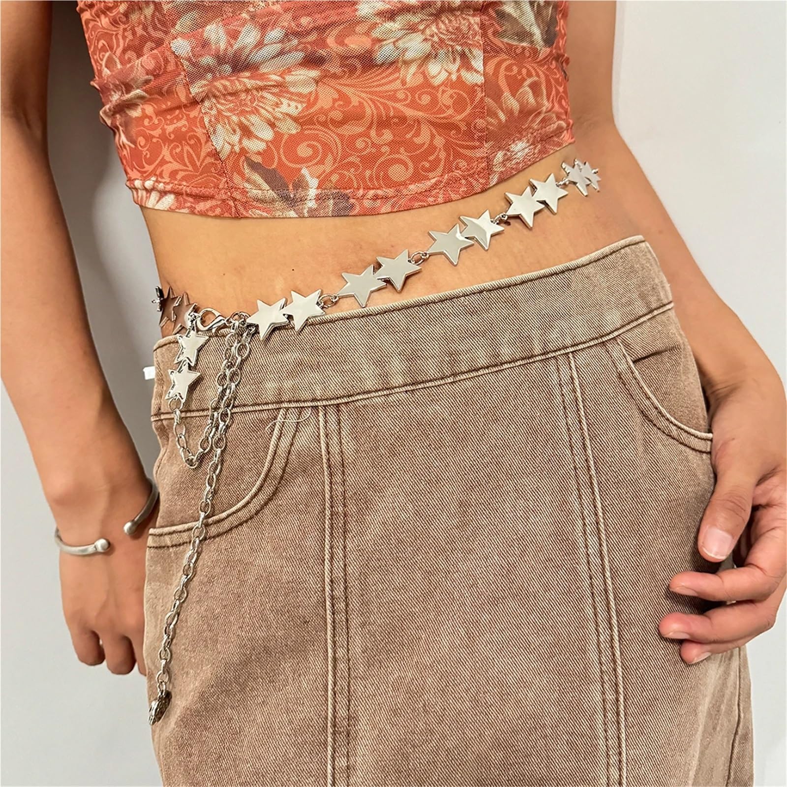 Cintura a catena da donna, regolabile, dorata, con conchiglia, stile country, per abiti e jeans