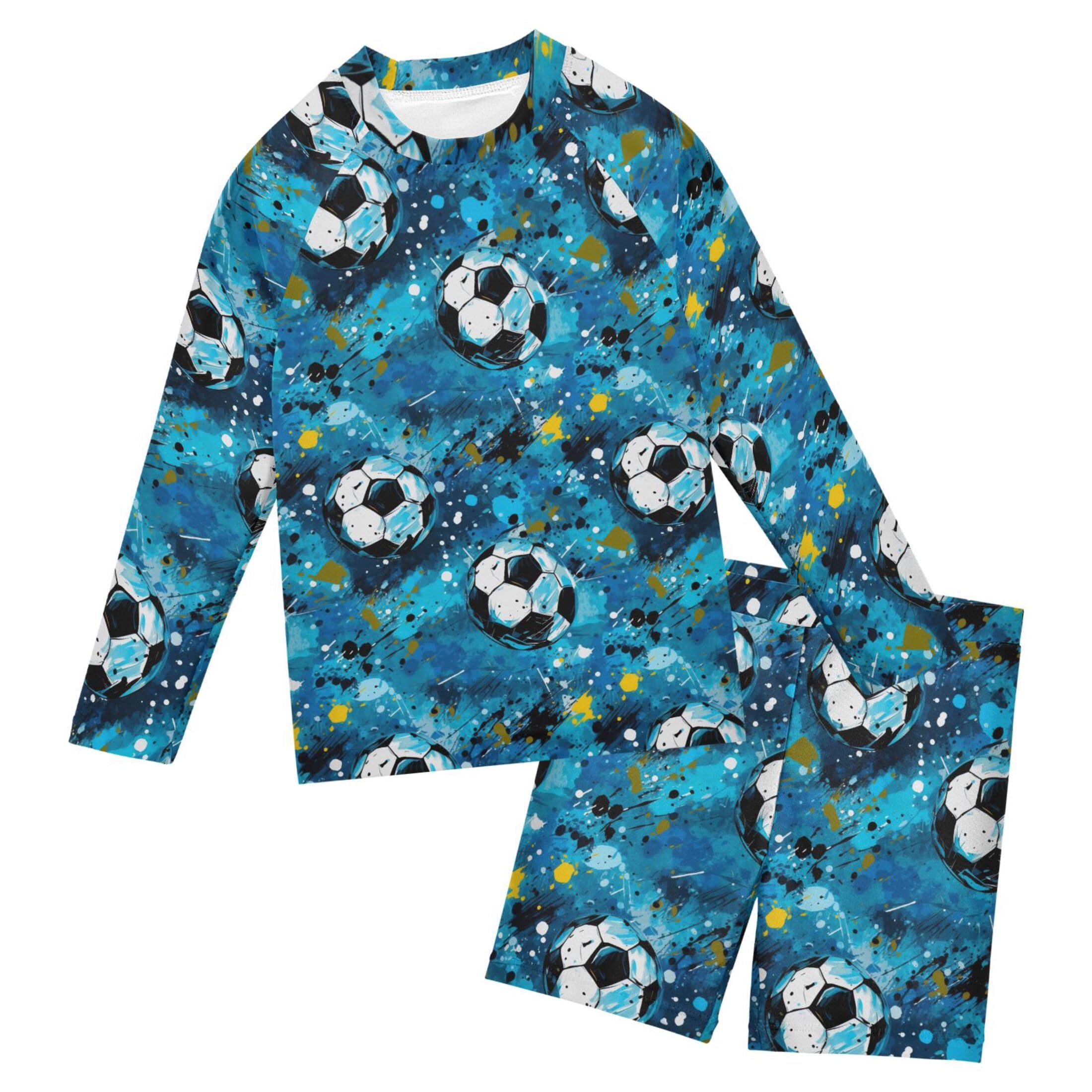 Football Soccer Sport Blue Toddlers and Baby Boys' Swimsuit Trunk and Rashguard Set B0402954