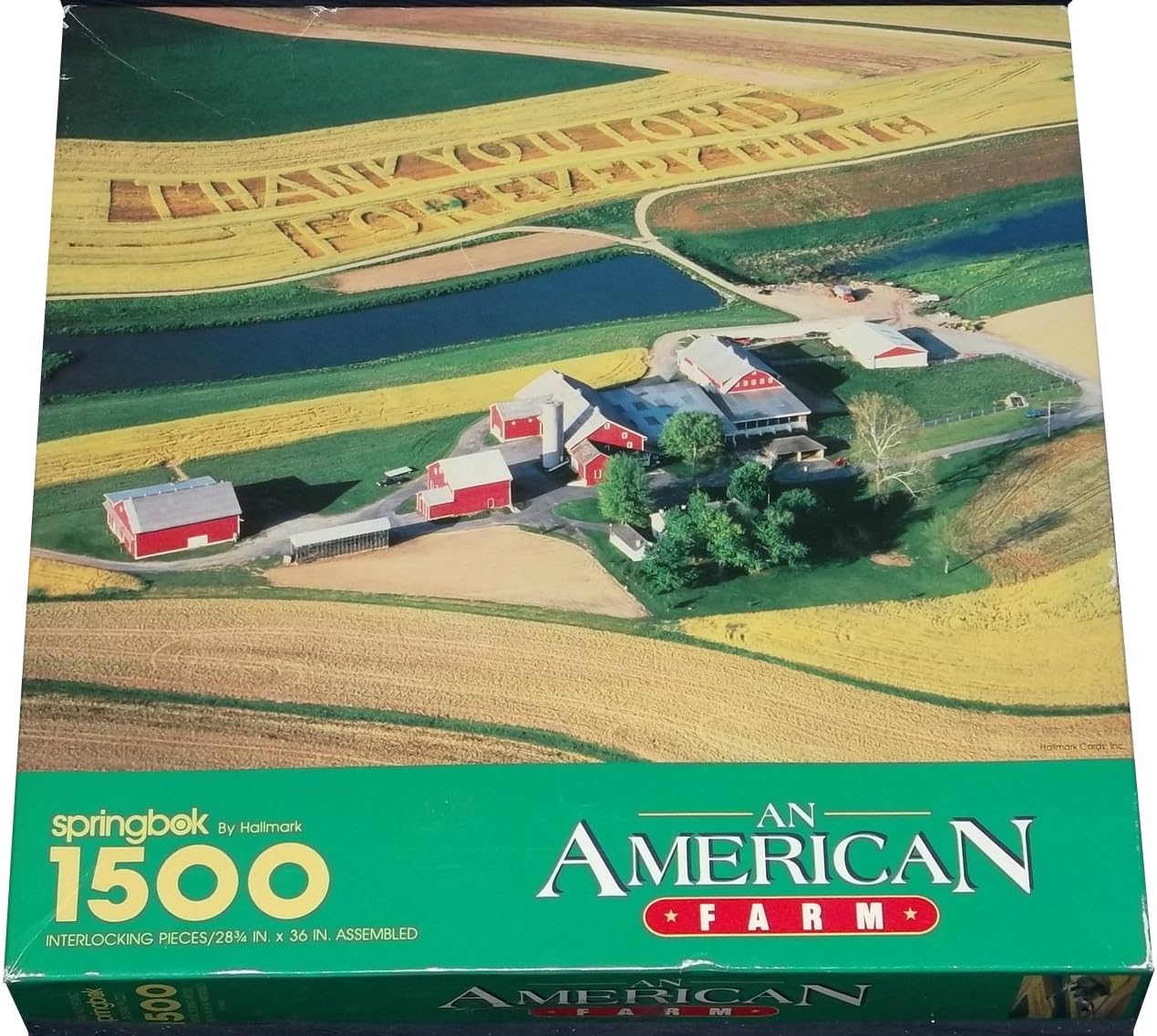 Springbok 1500 Piece Puzzle - An American Farm Depicting an Aerial View of the Farm with the Message "Thank You Lord for Everything" Cut Out in One of Their Crop Fields - PZL9016