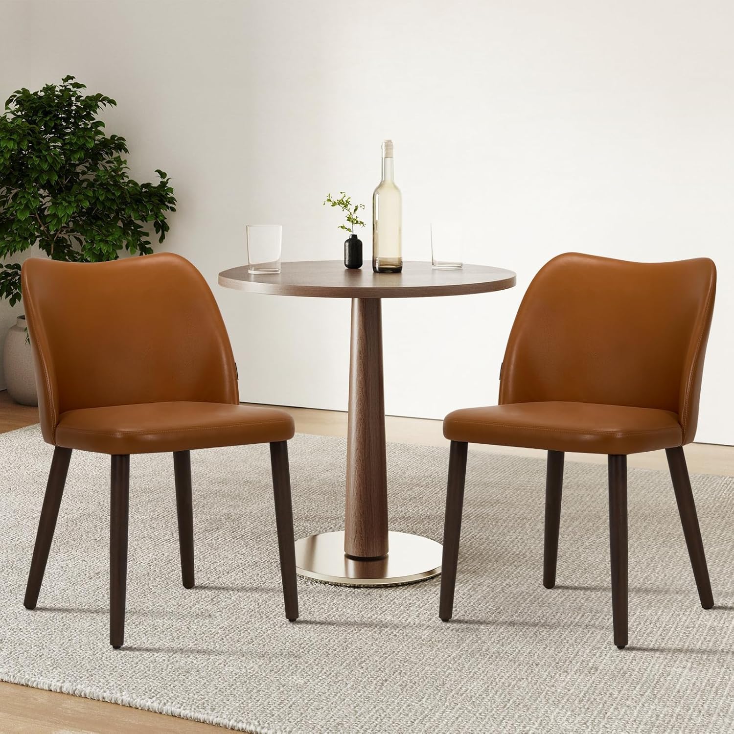 colamy upholstered dining chairs set of 2, pu leather dining room kitchen side chair with padded seat and wood legs restaurant/cafe,light brown set of 2 retro light brown