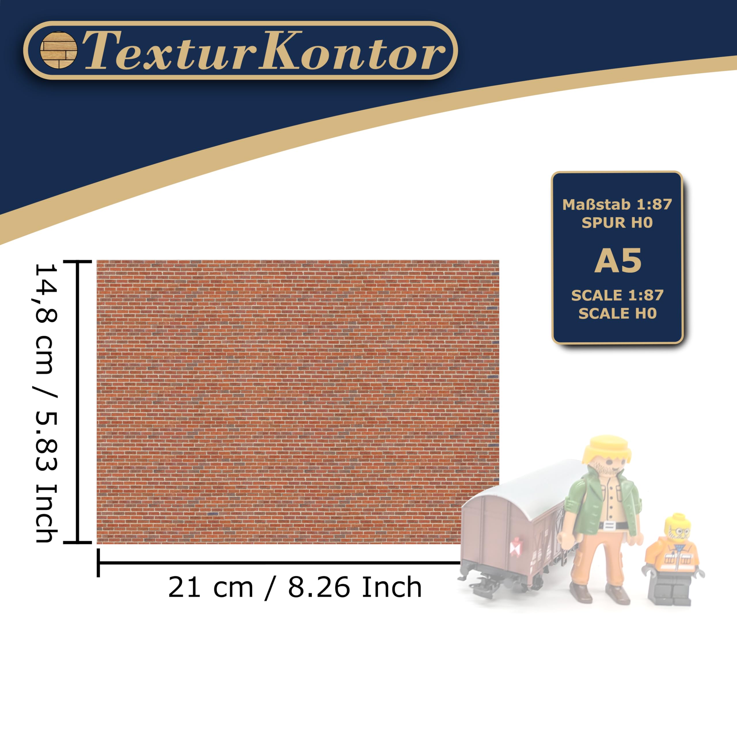 3 Blatt Selbstklebende Dekorfolie Wandverkleidung für Modellbau im Maßstab 1:87 Spur H0 (UK: 3,5mm Scale) (Roter Klinker) - 5