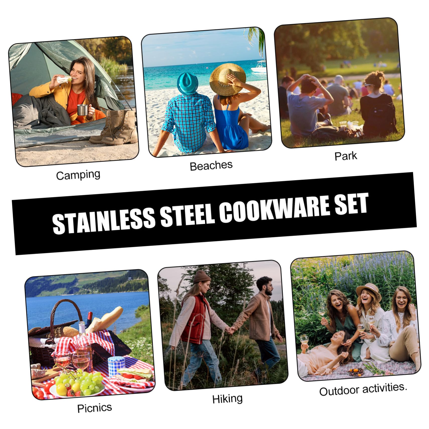 TOPBATHY Set de Cuisine Camping INOX avec Casseroles et Faitouts Pliables Ustensiles Légers et Faciles à Nettoyer pour Pique- et Activités Plein Air